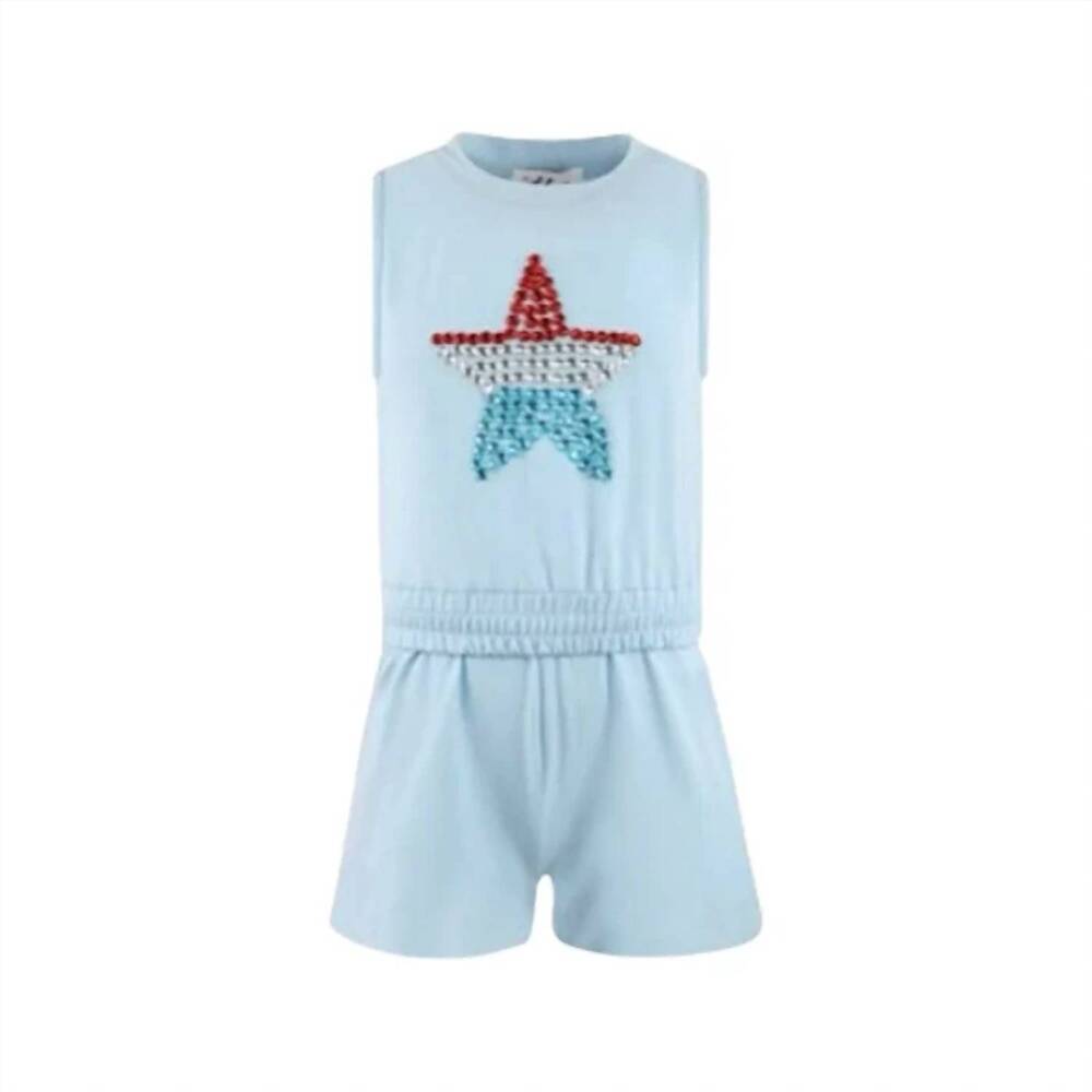NEW LOLA + THE BOYS girl's crystal star short set in blue